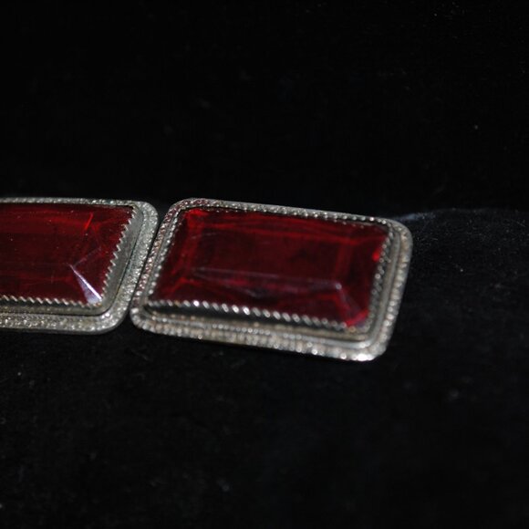 Antique Matching Pair of Oversized Ruby Czech Glass Sash Brooches - Picture 3 of 8